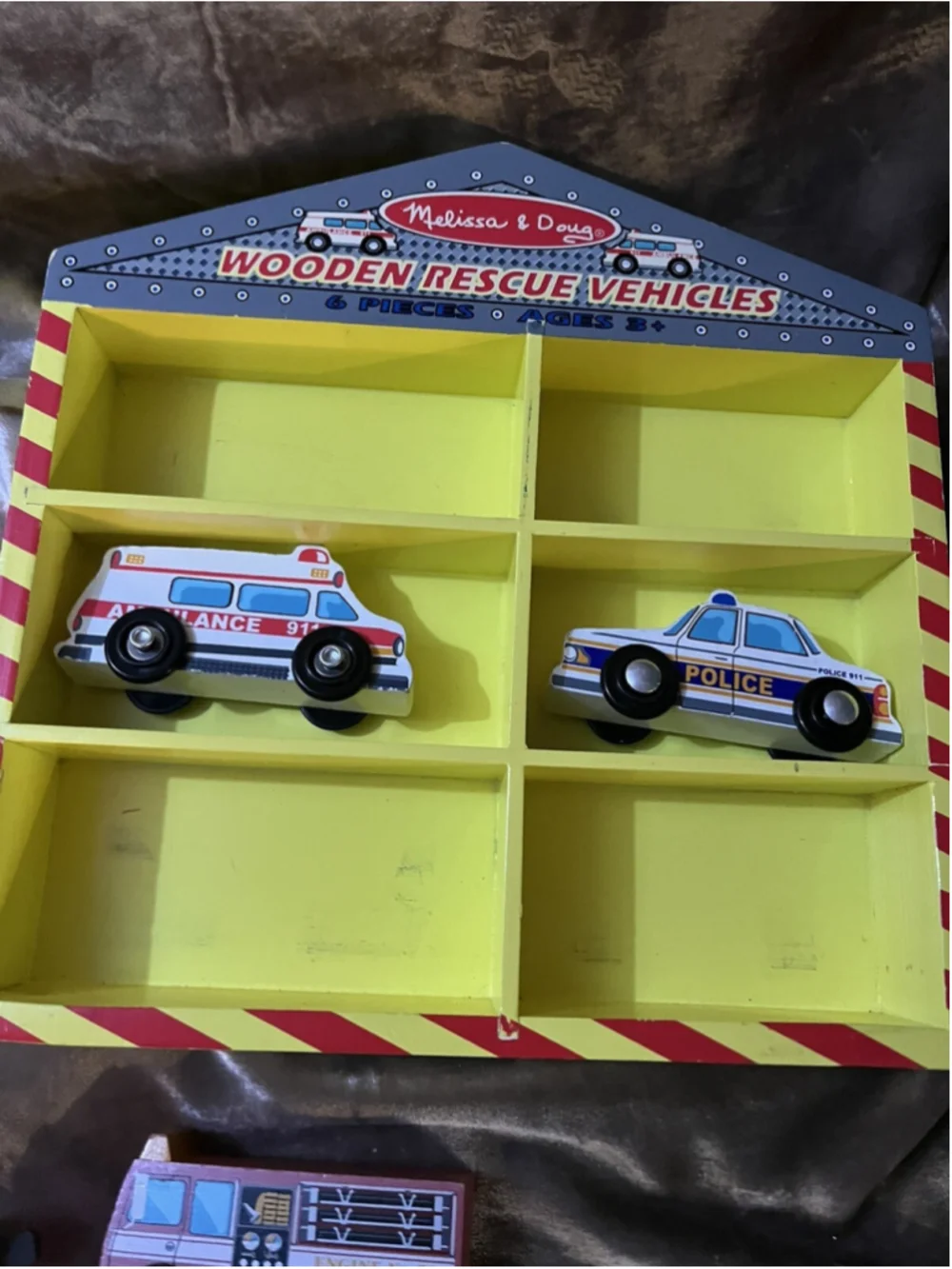 Melissa & Doug Wooden Rescue Vehicles Firetruck Police Car Educational Toy